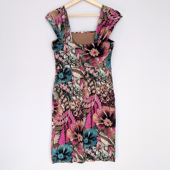 🇨🇦 Joseph Ribkoff Floral Rayon Bodycon Dress Made In Canada - Picture 2 of 7